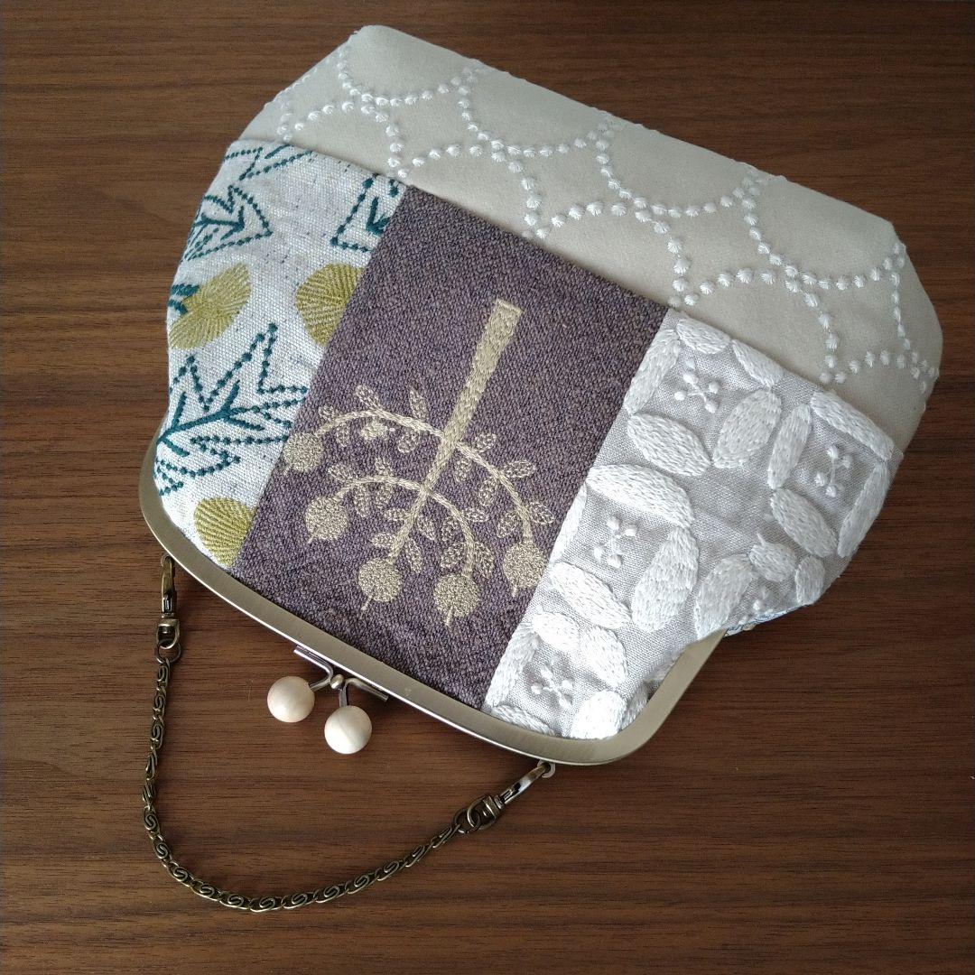 sale❁ 白玉口金 パッチワークのがま口バッグ☆ミナペルホネンハンドメイド