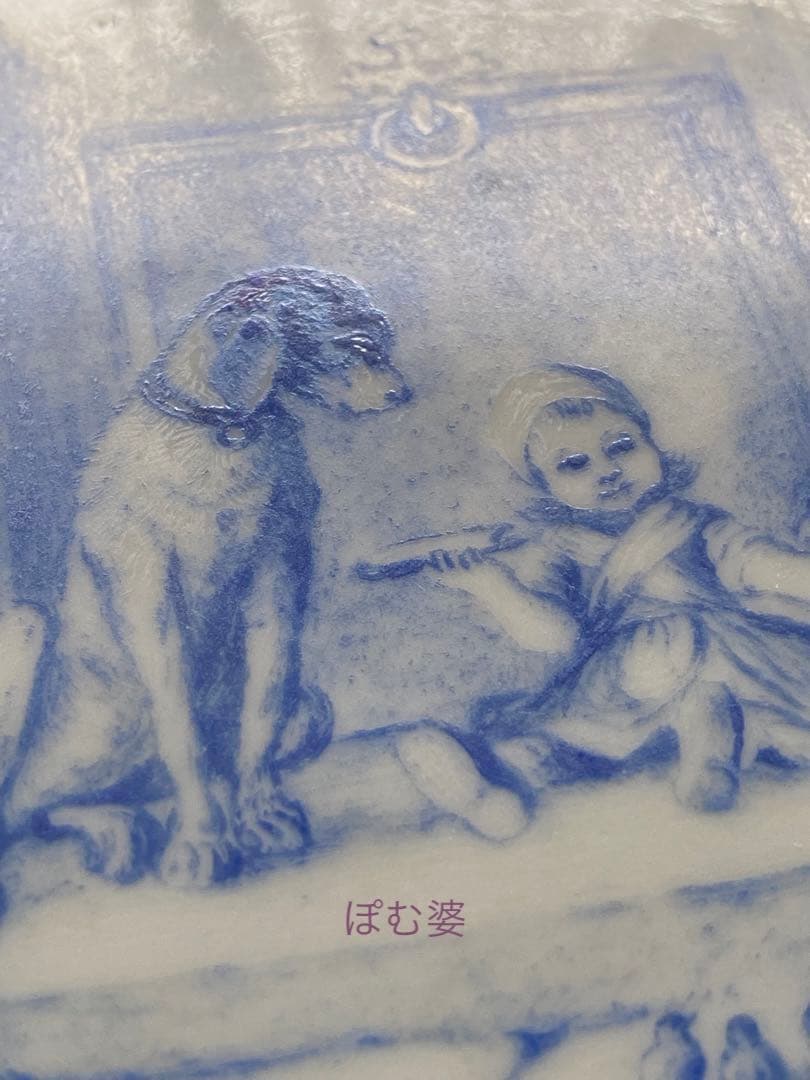 【古マイセン】コバルト金彩／プレート「子供のいる風景／白と青の世界」④