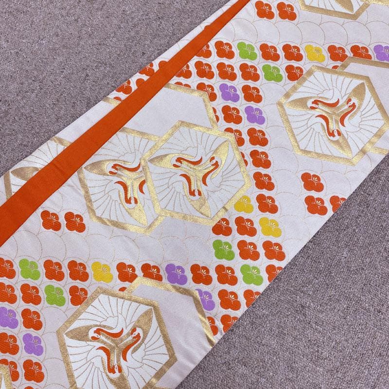 505ag10◎七五三 七歳 女児 着物&袋帯&長襦袢 金駒刺繍 金彩 扇 桜◎
