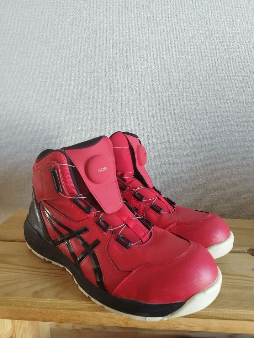 asics レッド ハイカット安全靴