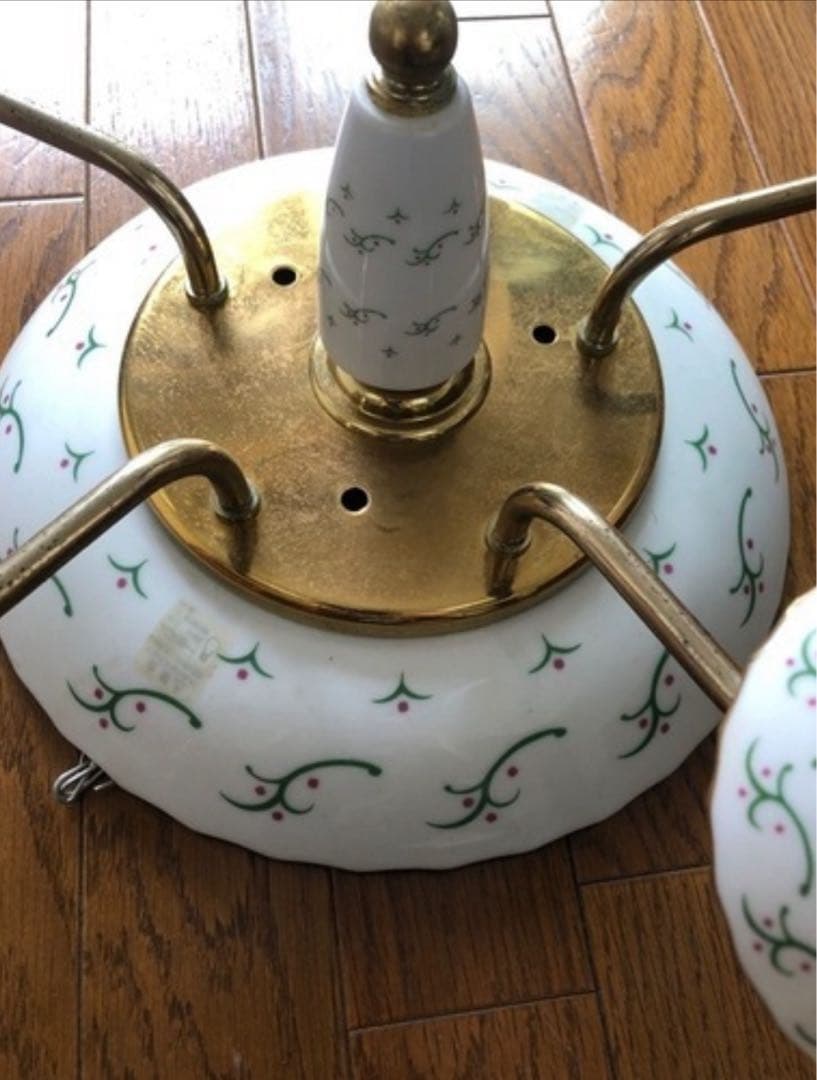 アンティーク　オーヤマ照明　陶器　シャンデリア照明ライトランプ小花柄 5灯 ①