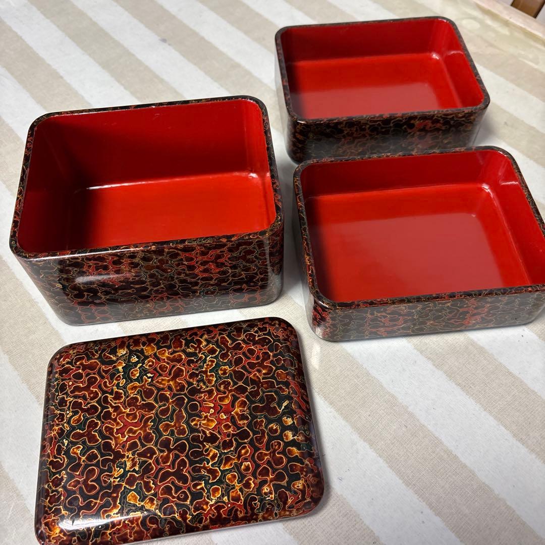 津軽塗3段ミニ重箱伝統工芸品 お弁当箱 アンティーク - メルカリ