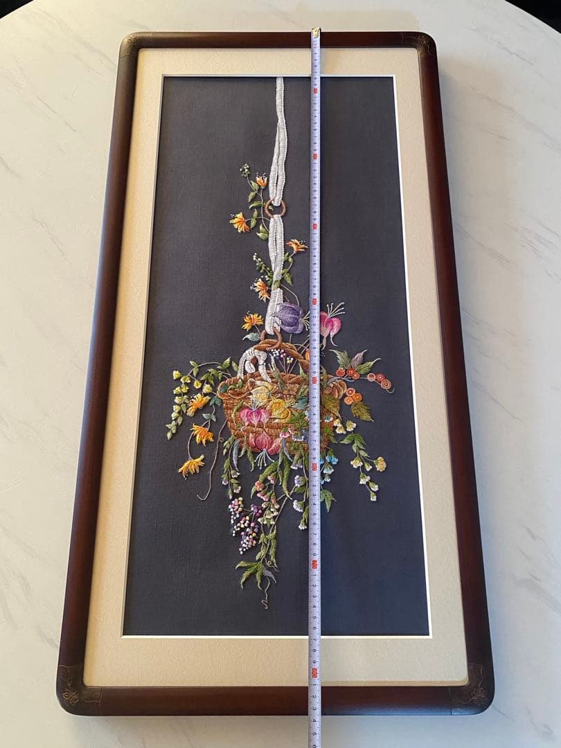 未使用【戸塚刺繍】お花のバスケット 額 84cm×43.5cm