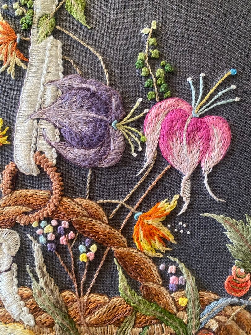 未使用【戸塚刺繍】お花のバスケット 額 84cm×43.5cm