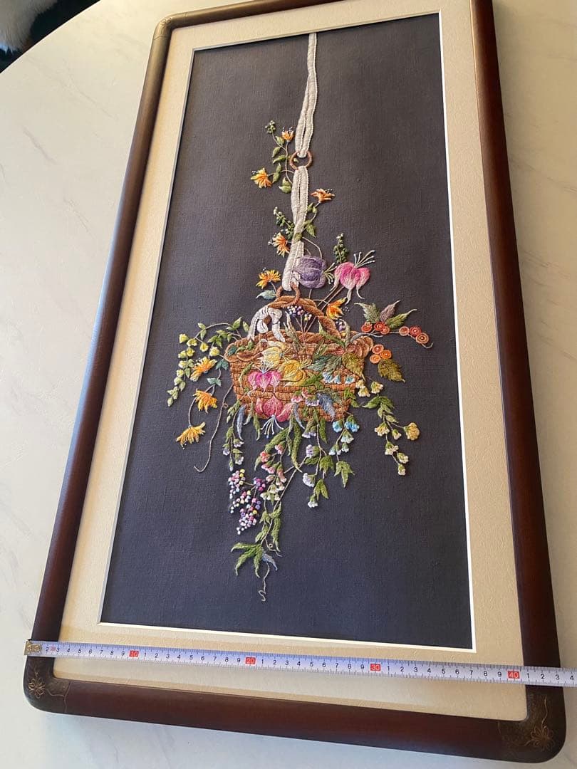 未使用【戸塚刺繍】お花のバスケット 額 84cm×43.5cm