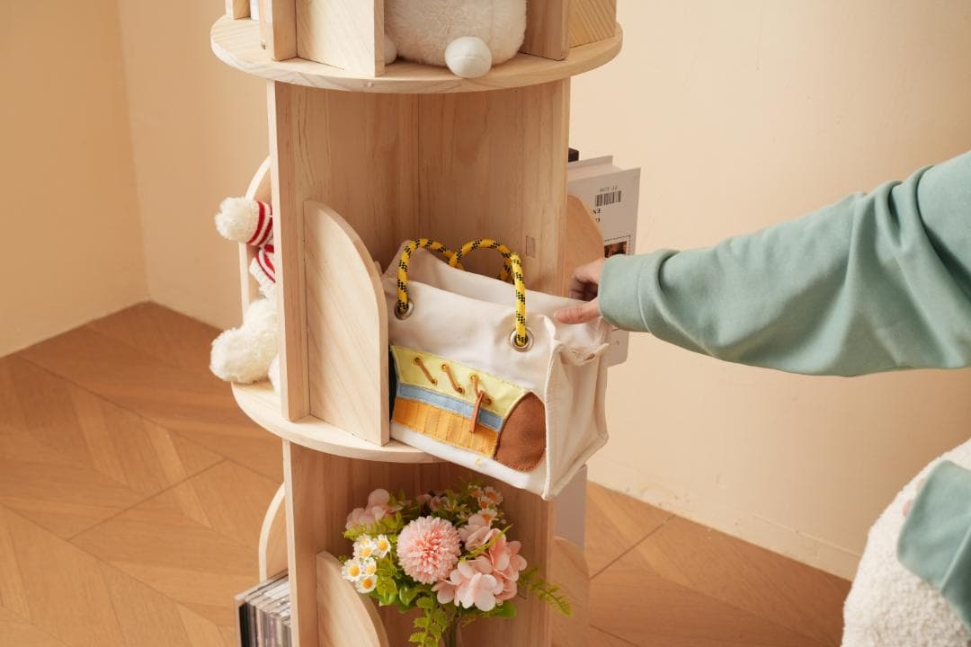 【5段-回転盤タイプ-マルチ高さ】回転式本棚 360°回転 サイズ40*40cm