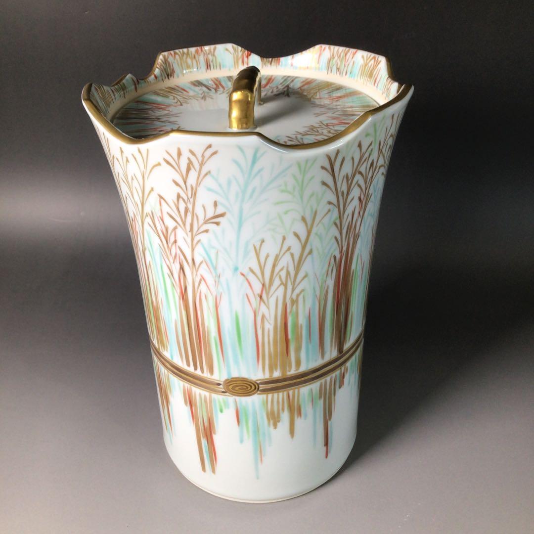 S69水指『平安手塚祥堂造』『金彩柴垣文』『中置水指』共箱茶道具