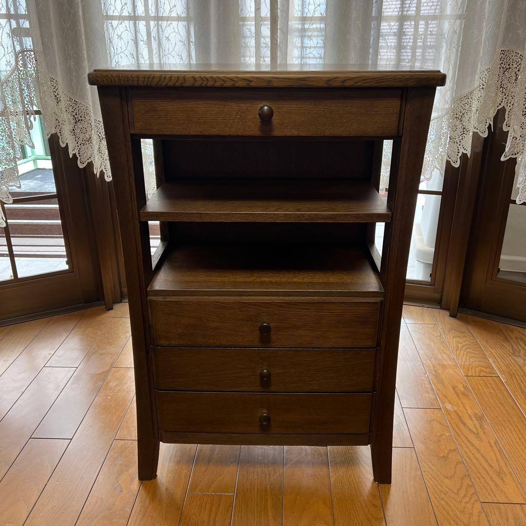 木製ラック ダークブラウン 2段棚 4引き出し