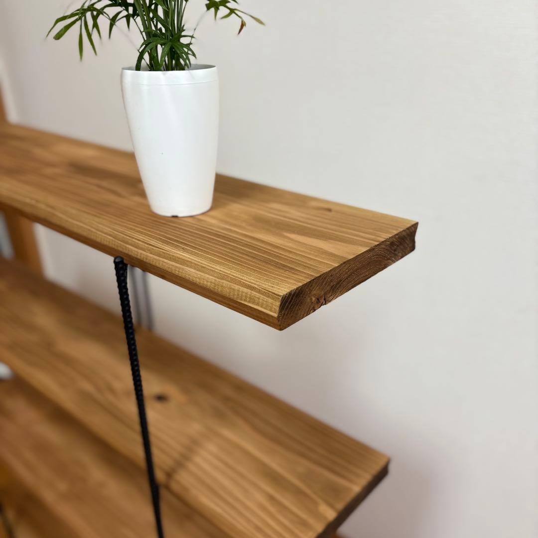 無垢板のオープンシェルフ　折り畳みラック　アイアンラック　什器　棚　幅1000