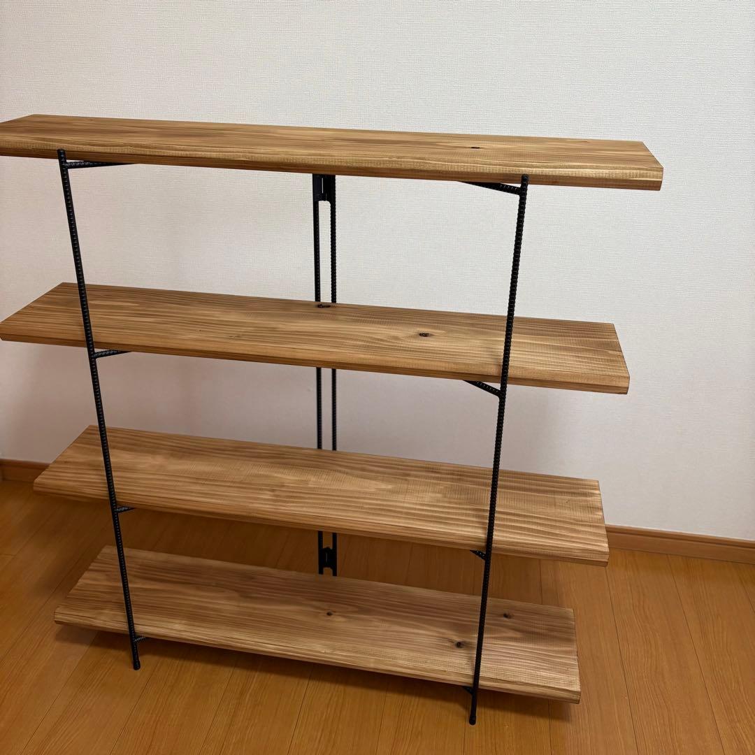 無垢板のオープンシェルフ　折り畳みラック　アイアンラック　什器　棚　幅1000