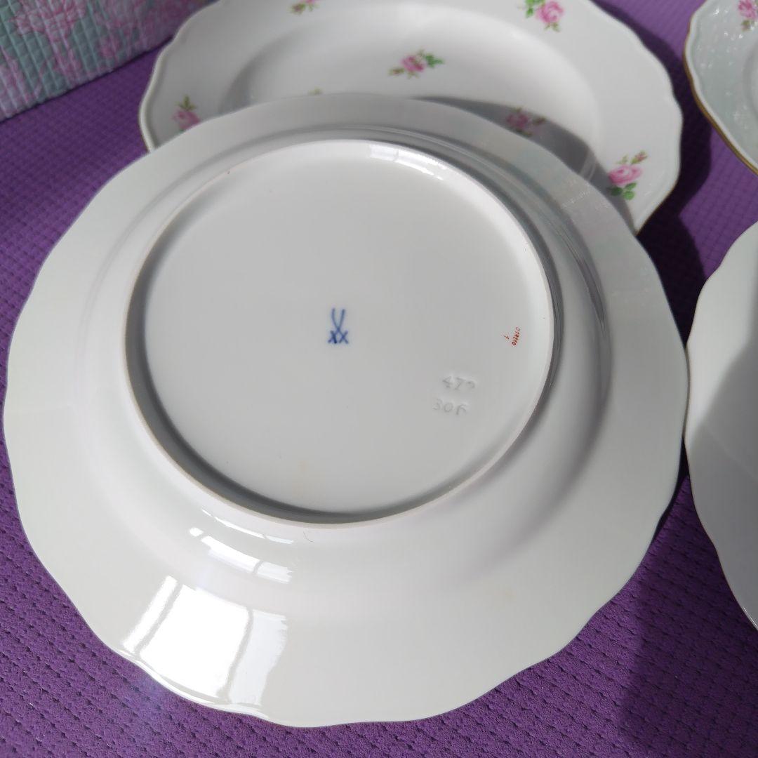 マイセンバラ柄波型皿4枚セット