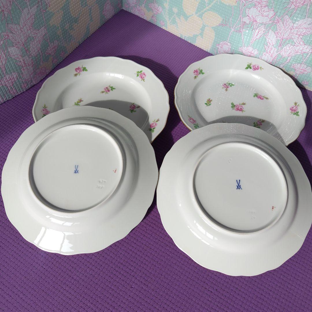 マイセンバラ柄波型皿4枚セット