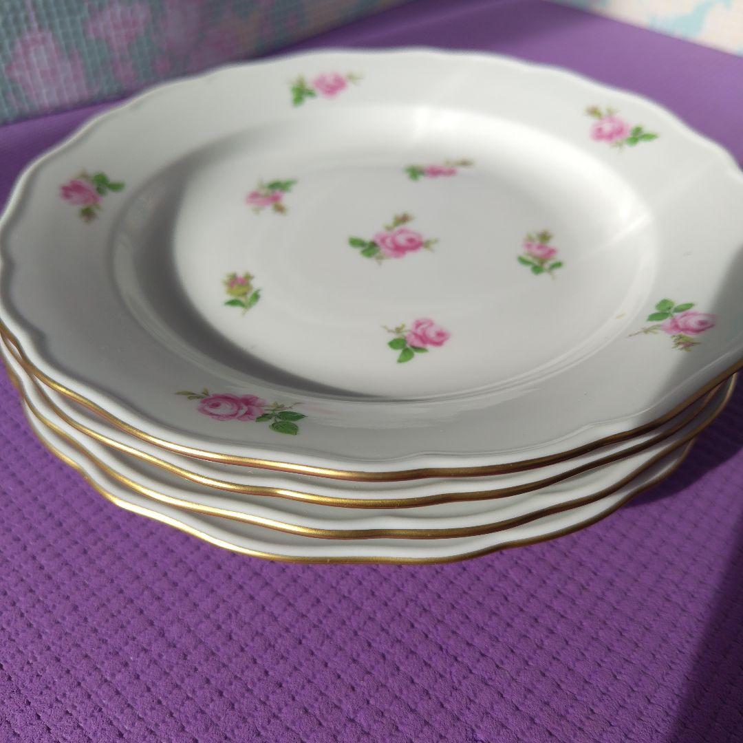 マイセンバラ柄波型皿4枚セット