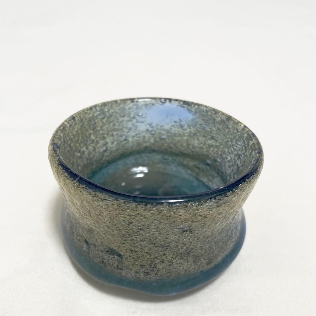 稲嶺盛吉 琉球ガラス おちょこ ぐい呑み 泡宙吹き カレー泡 泡宙吹き