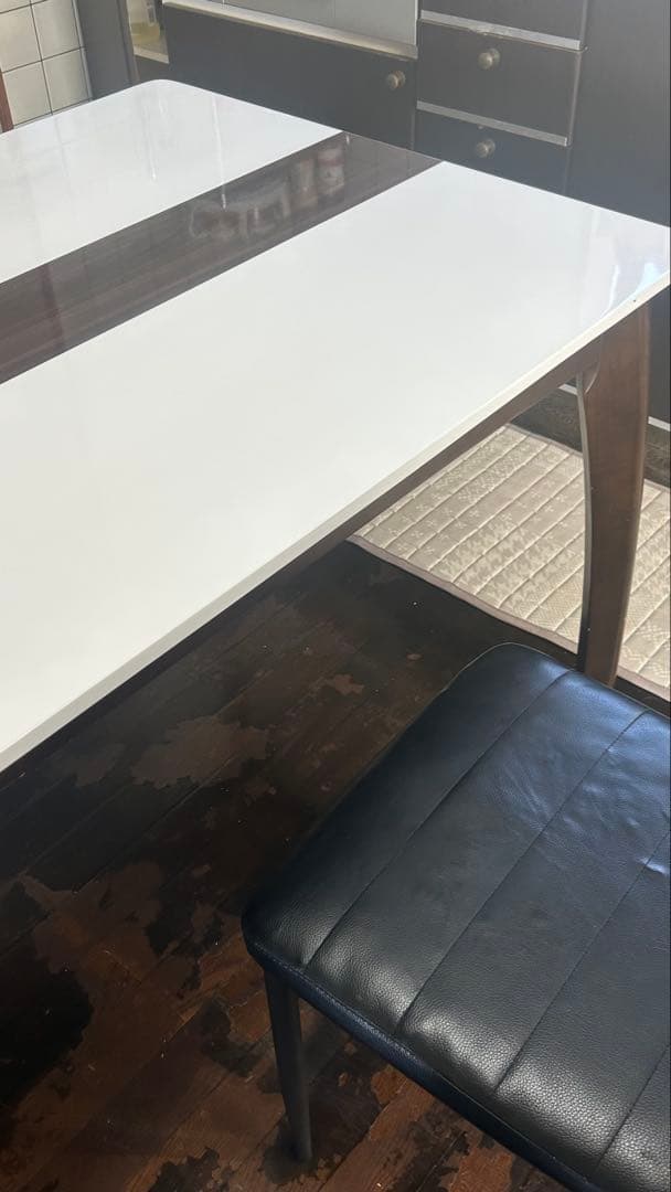 ホワイト ストライプデザイン ダイニングテーブル7点セット✓引き取り限定