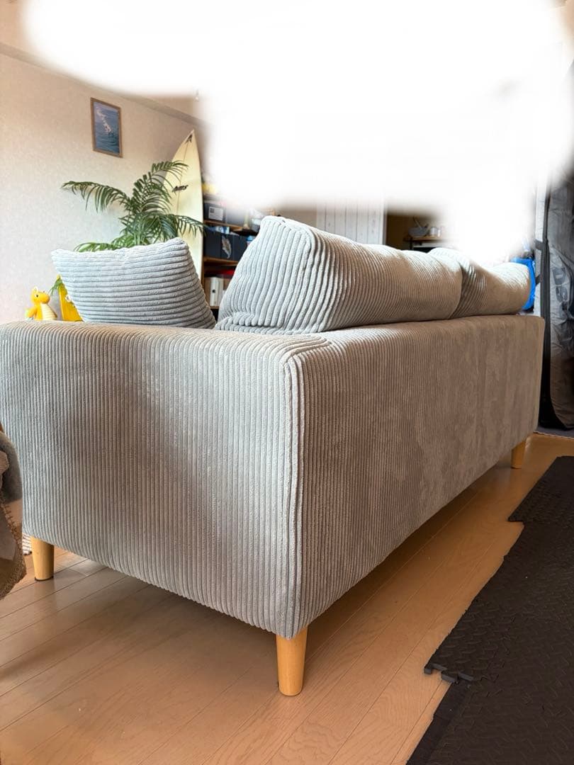 西海岸、北欧、南国、ハワイ系2人、3人掛けコーデュロイソファ希少水色　定価12万
