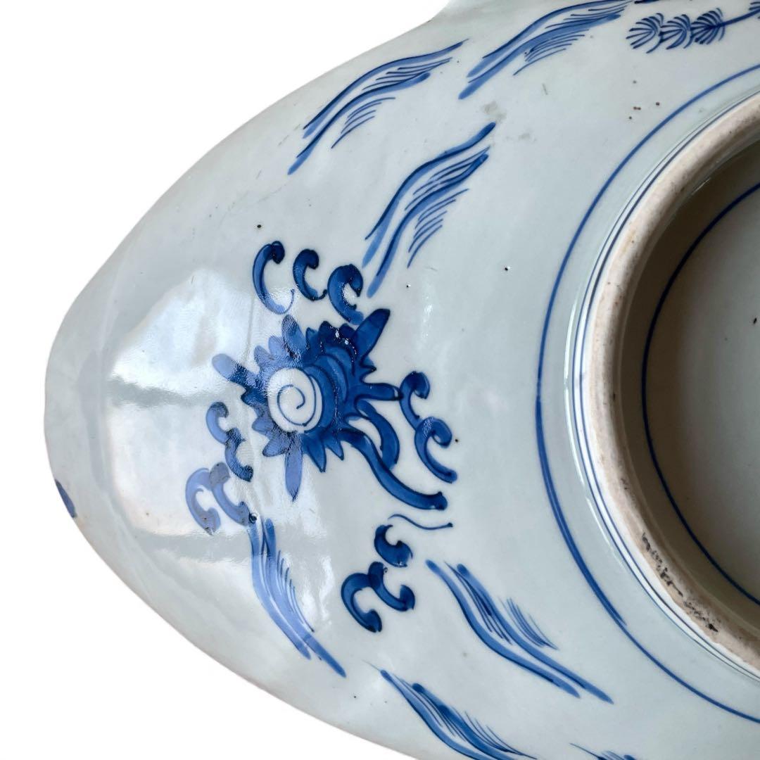 希少】明治 染付 鯛形皿 恵比寿様 大黒天 検)骨董 古美術 古伊万里