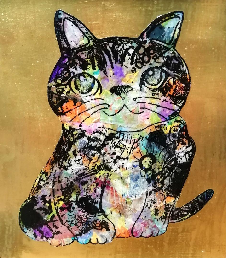 依頼者優先作品3 猫の額付き銅版画　回想ニャンコ