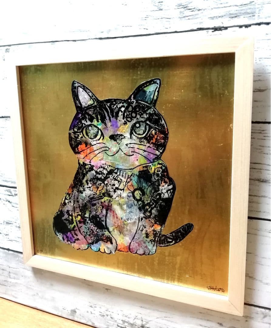 依頼者優先作品3 猫の額付き銅版画　回想ニャンコ