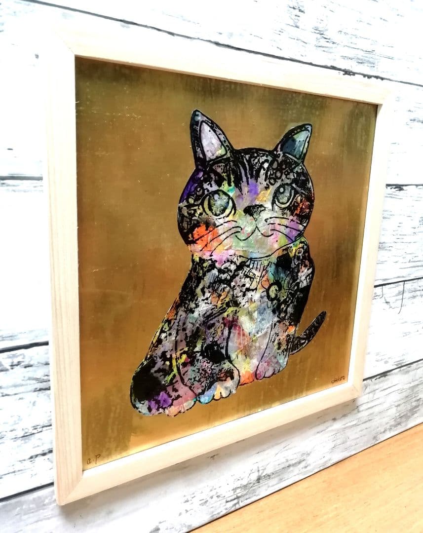 依頼者優先作品3 猫の額付き銅版画　回想ニャンコ