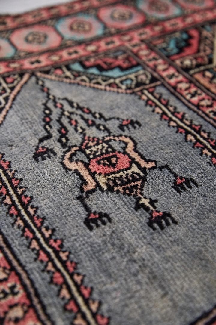 ヴィンテージラグ トライバルラグ ラホール産（98×60cm）青 ピンク 黃