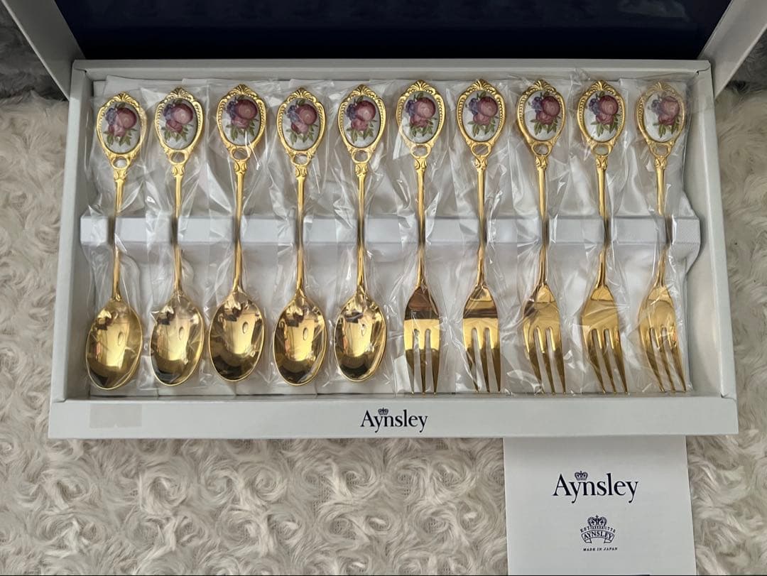 エインズレイ　陶器の装飾　カトラリーセット　スプーン＆フォーク〈10本セット〉