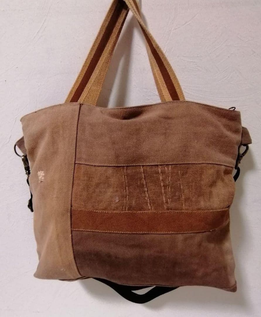 柿渋染め酒袋 古布リメイク A4対応 2wayトートバッグ 斜めがけ可