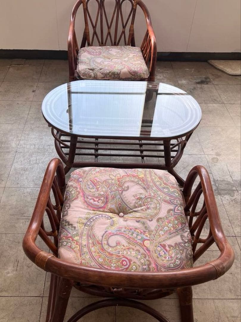 ラタン家具　センターテーブル　ガラステーブル　コーヒーテーブル　※直接引き取り可