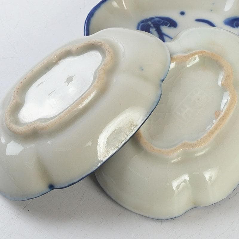 和食器　茶懐石　染付　花蝶文　手塩皿　六客　在銘　時代箱　V　9355