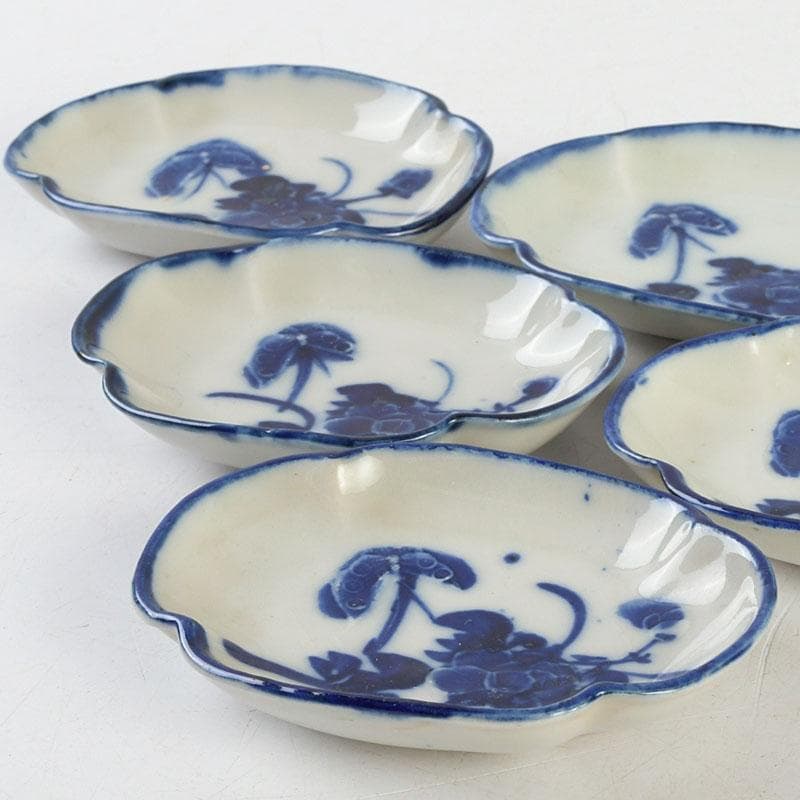 和食器　茶懐石　染付　花蝶文　手塩皿　六客　在銘　時代箱　V　9355