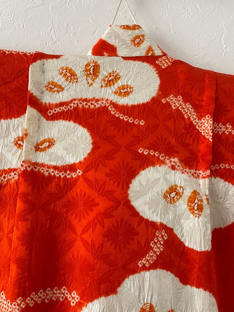 七五三　3歳　正絹総絞りのお着物セット　オレンジちりめん被布