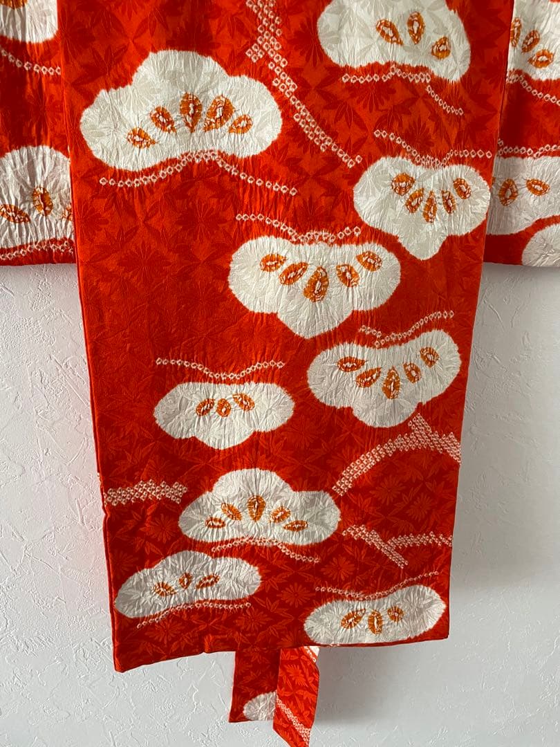 七五三　3歳　正絹総絞りのお着物セット　オレンジちりめん被布