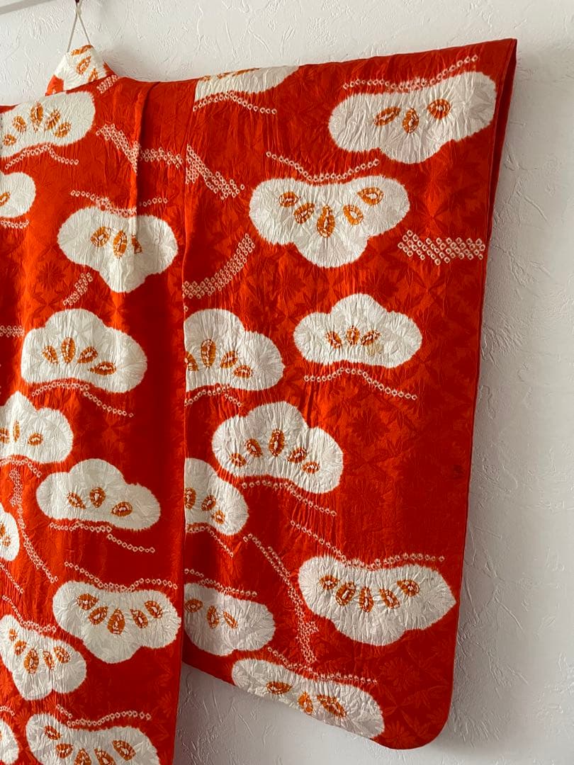 七五三　3歳　正絹総絞りのお着物セット　オレンジちりめん被布