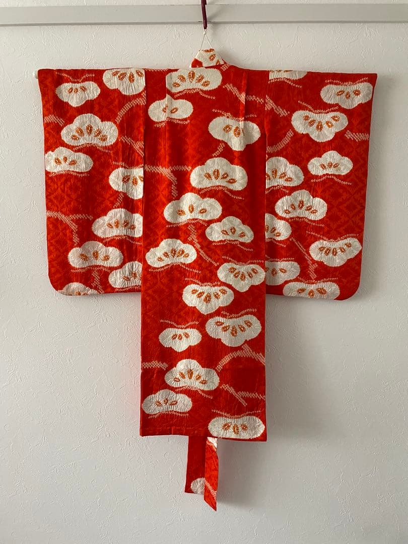 七五三　3歳　正絹総絞りのお着物セット　オレンジちりめん被布