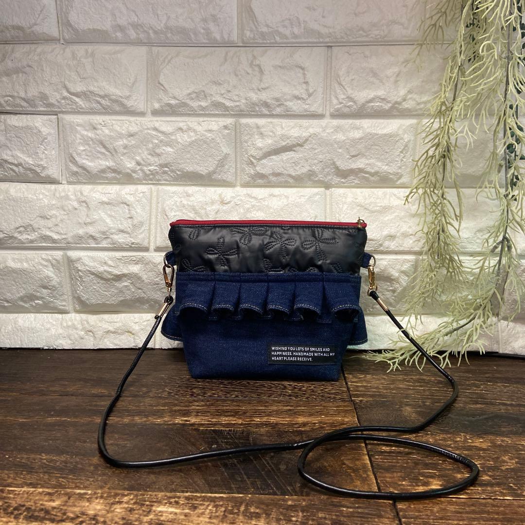 253コロ葱（マロ）♡デニムリメイク⭐️フリル⭐️ショルダーバッグ⭐️ポーチ