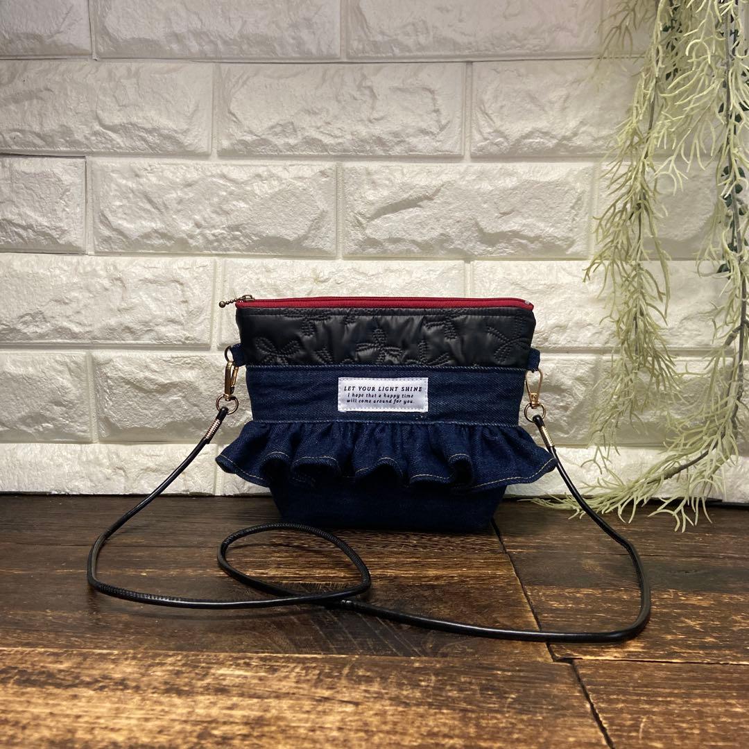 253コロ葱（マロ）♡デニムリメイク⭐️フリル⭐️ショルダーバッグ⭐️ポーチ