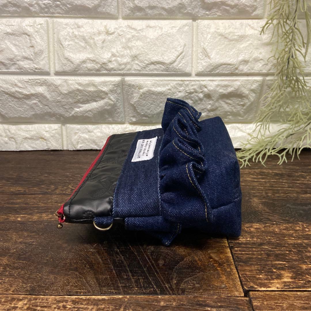253コロ葱（マロ）♡デニムリメイク⭐️フリル⭐️ショルダーバッグ⭐️ポーチ