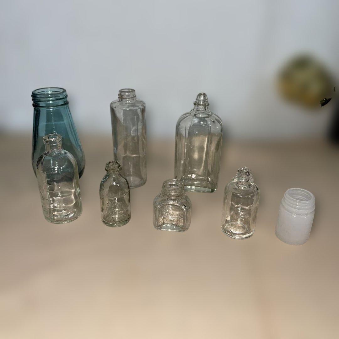 MR-447A ガラス瓶 8個セット 透明・青色　レトロアンティークコレクション