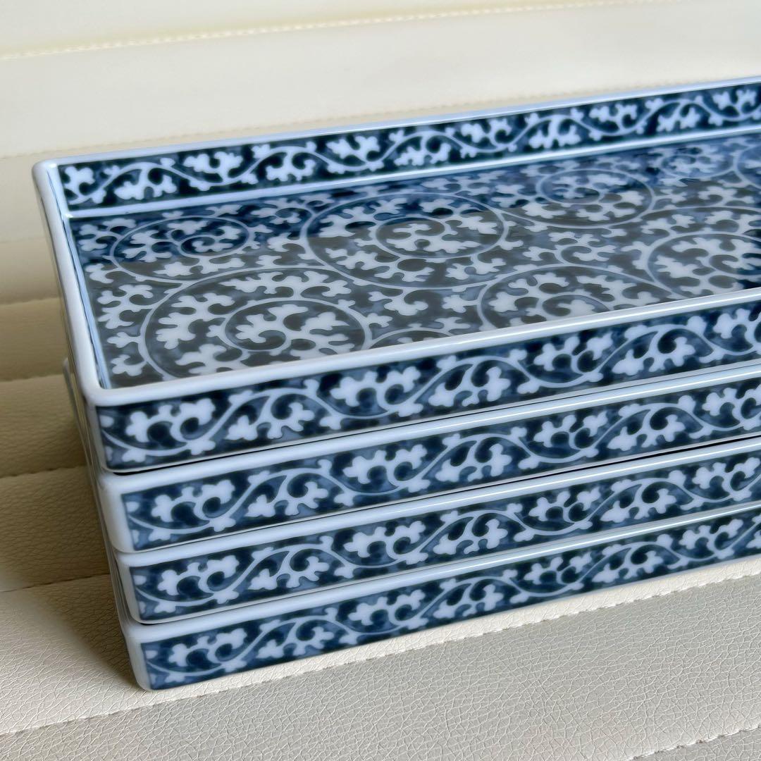 第一陶器　翔山窯　染付蛸唐草　長角皿　4枚セット　長皿　和皿　中皿　焼物皿揃