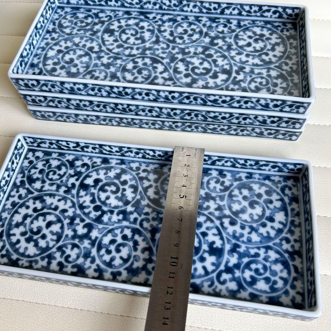 第一陶器　翔山窯　染付蛸唐草　長角皿　4枚セット　長皿　和皿　中皿　焼物皿揃