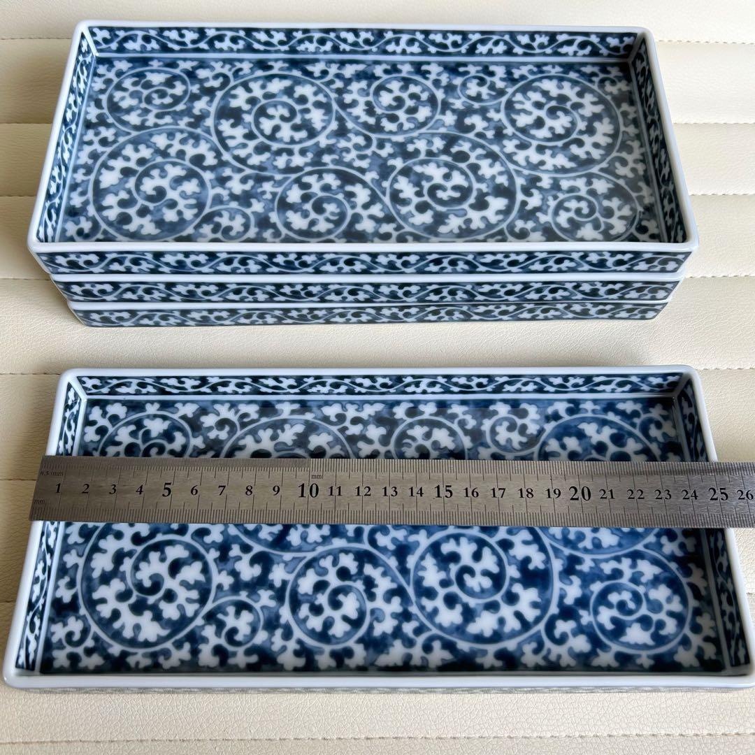 第一陶器　翔山窯　染付蛸唐草　長角皿　4枚セット　長皿　和皿　中皿　焼物皿揃