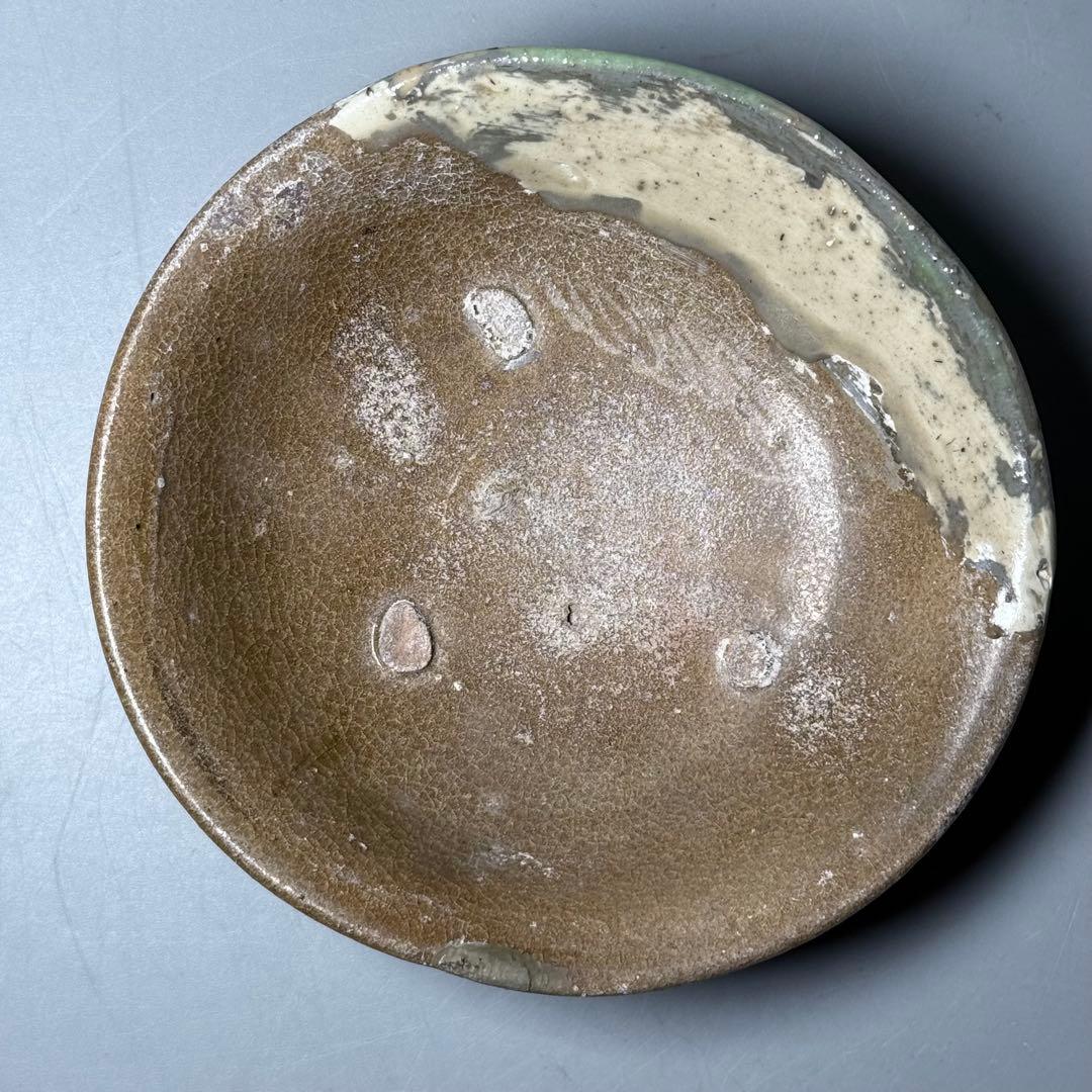 桃山〜江戸初期 古唐津 皿 平盃 向付 小さめの高台 灰釉 目跡 発掘物