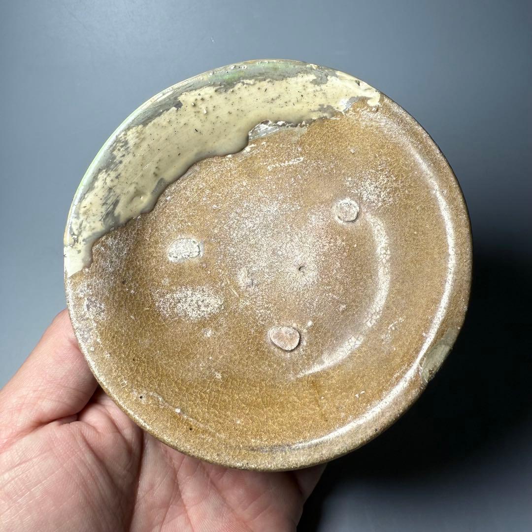 桃山〜江戸初期 古唐津 皿 平盃 向付 小さめの高台 灰釉 目跡 発掘物