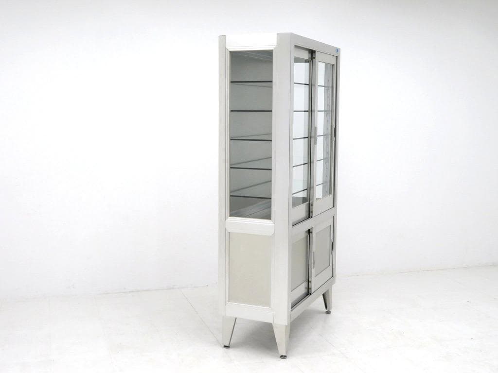 美品　ユヤマ　アルミ　ガラス　ケビント　ドクターキャビネット　飾り棚　シェルフ