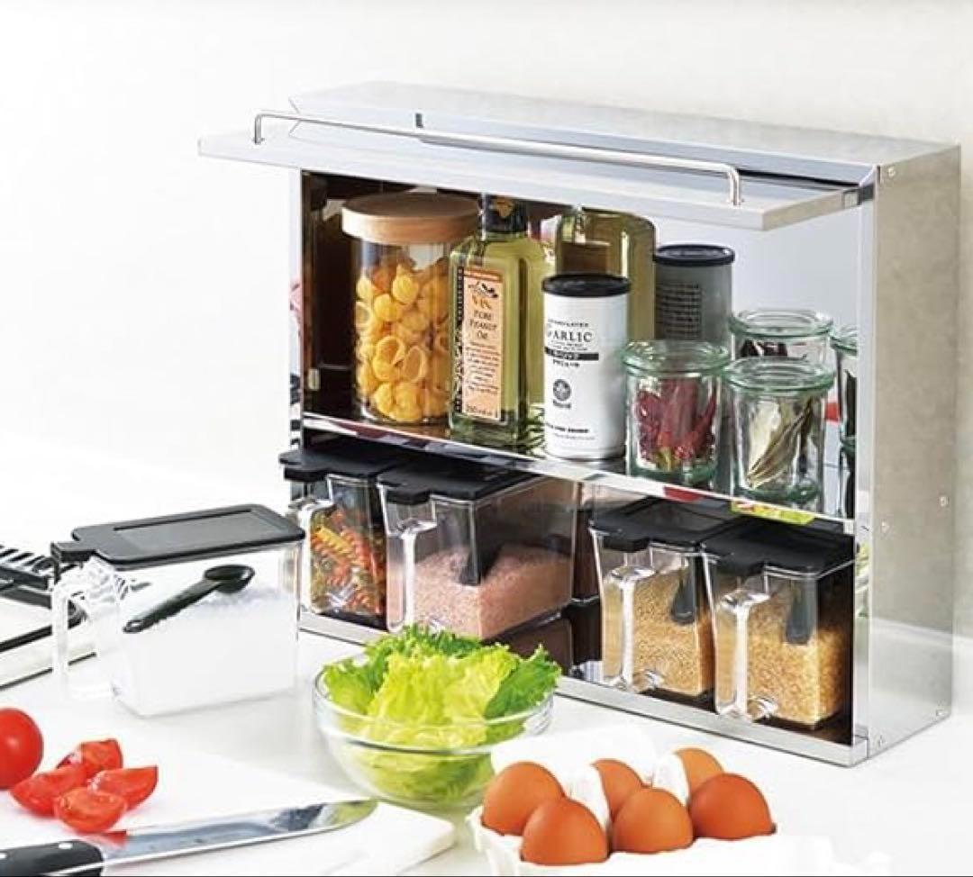 42719ステンレス フラップ扉のスパイスラック 5ポット付き