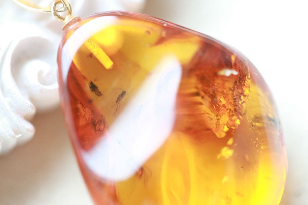 天然琥珀　虫入り琥珀　ルース　K18金　ペンダントトップ　鑑別書付