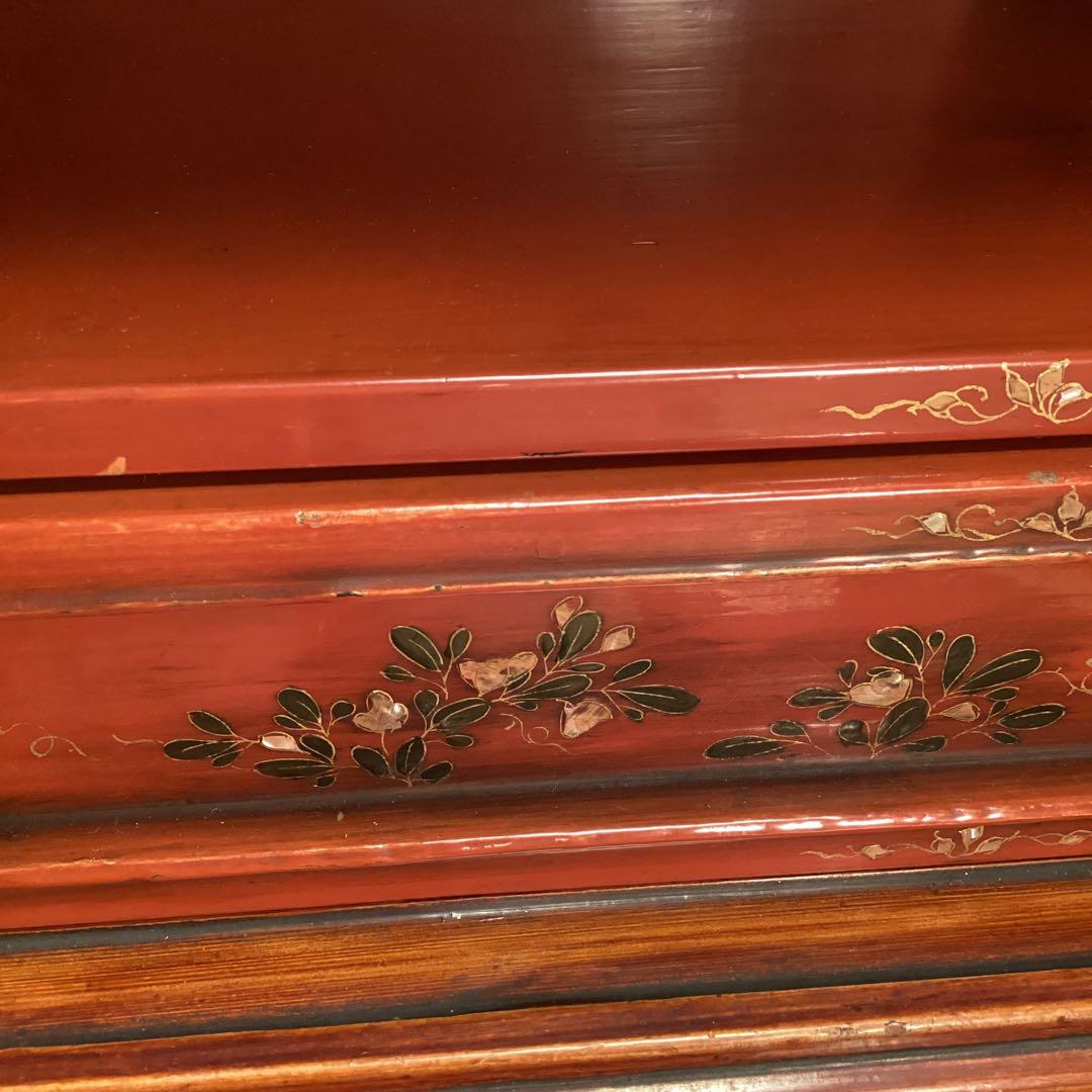 煎茶道具　唐物　木製漆　器局　茶箪笥　螺鈿　山水、梅に山茶花蒔絵