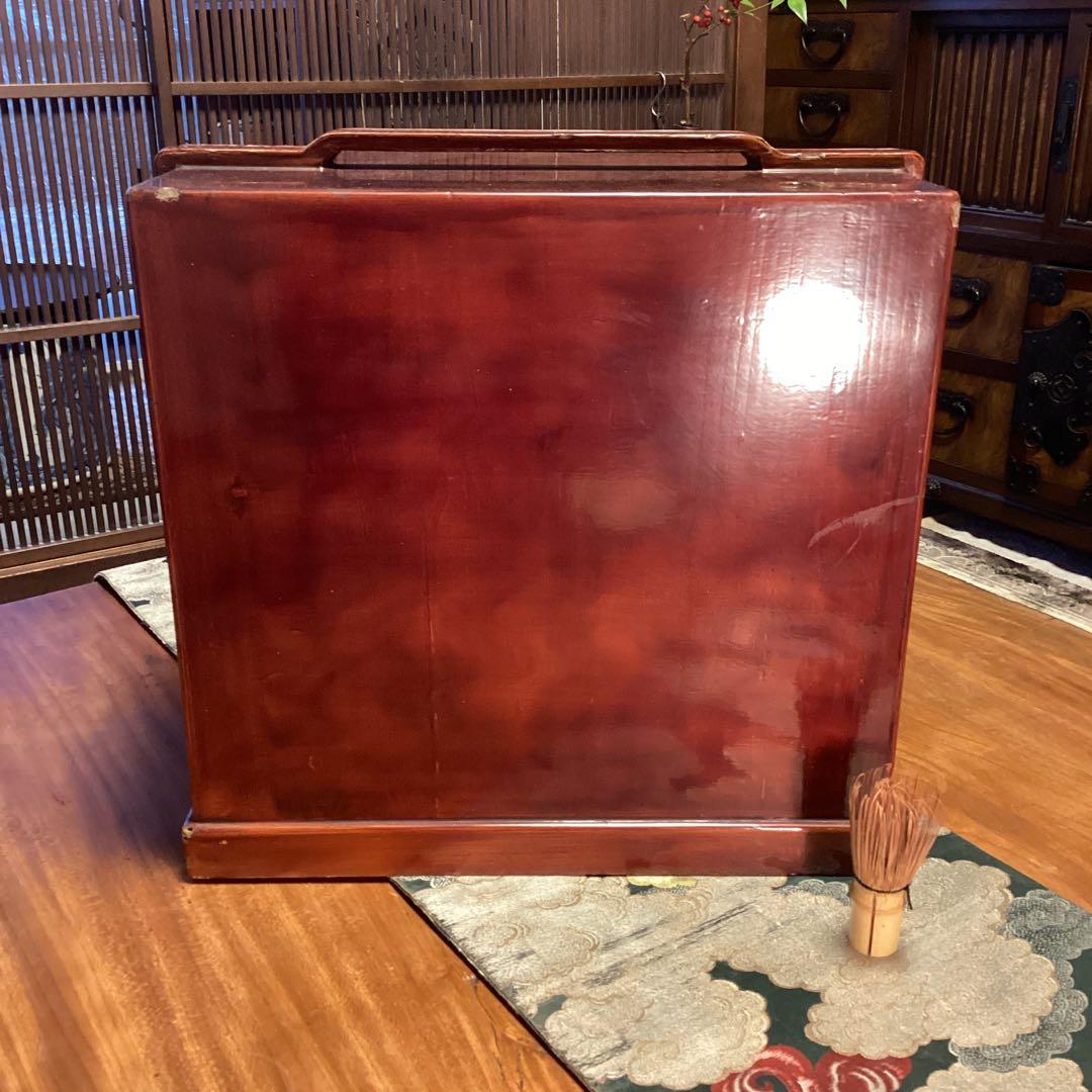 煎茶道具　唐物　木製漆　器局　茶箪笥　螺鈿　山水、梅に山茶花蒔絵