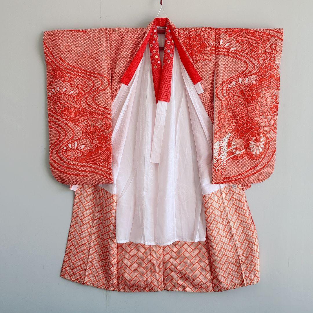 フルセット　七五三　7歳女の子　しぼり柄　金プリント　金糸　緑袋帯　流水7068