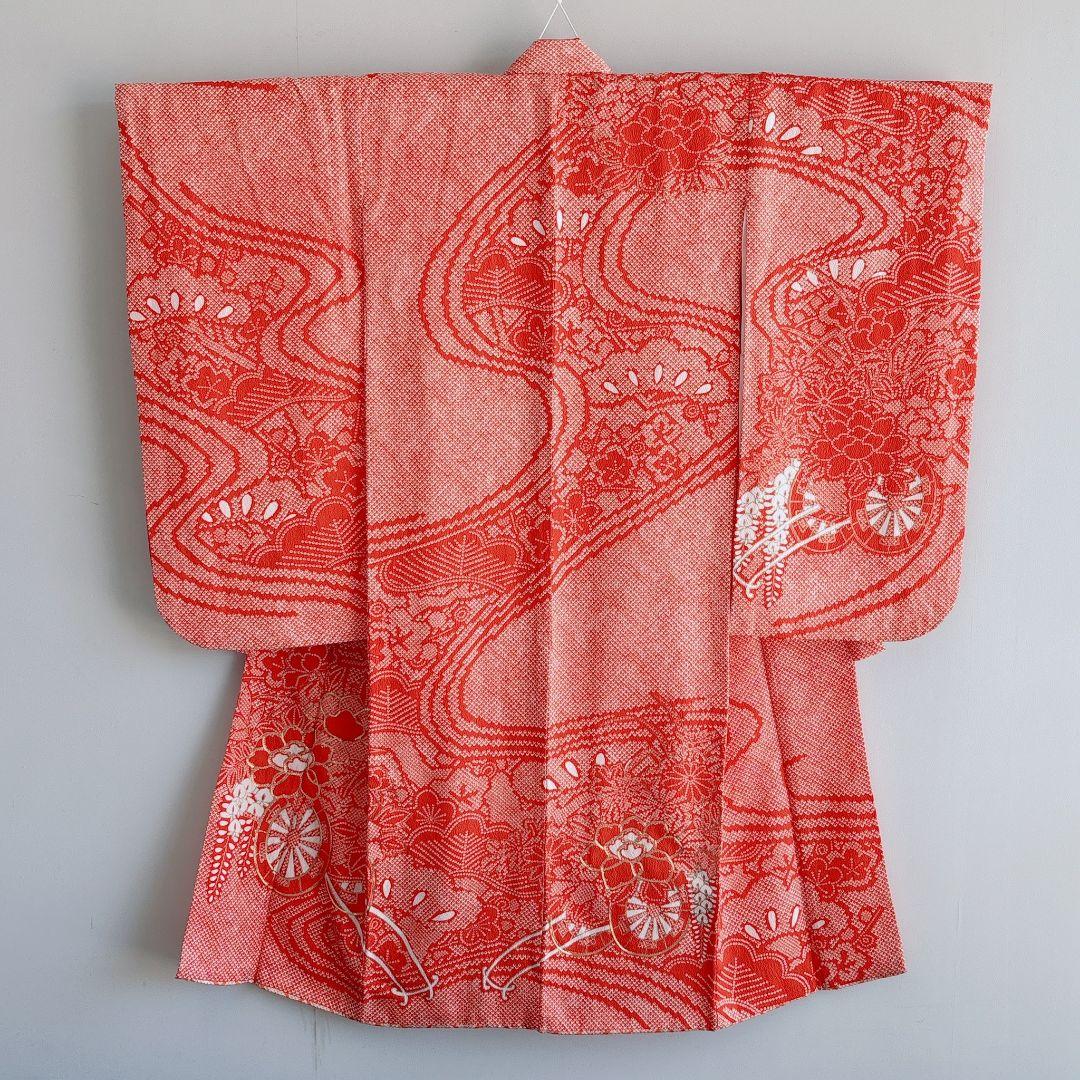 フルセット　七五三　7歳女の子　しぼり柄　金プリント　金糸　緑袋帯　流水7068